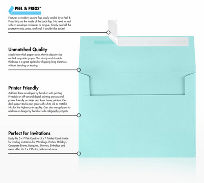 Seafoam Aqua Blue 32lb A7 Invitation Envelopes (5 1/4 x 7 1/4) with Peel & Seal