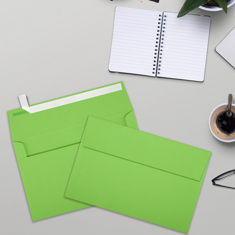 Lime Green 32lb A9 Invitation Envelopes (5 3/4 x 8 3/4) with Peel & Seal