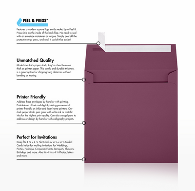 Vintage Plum Purple 32lb 5 x 5 Square Envelopes with Peel & Seal