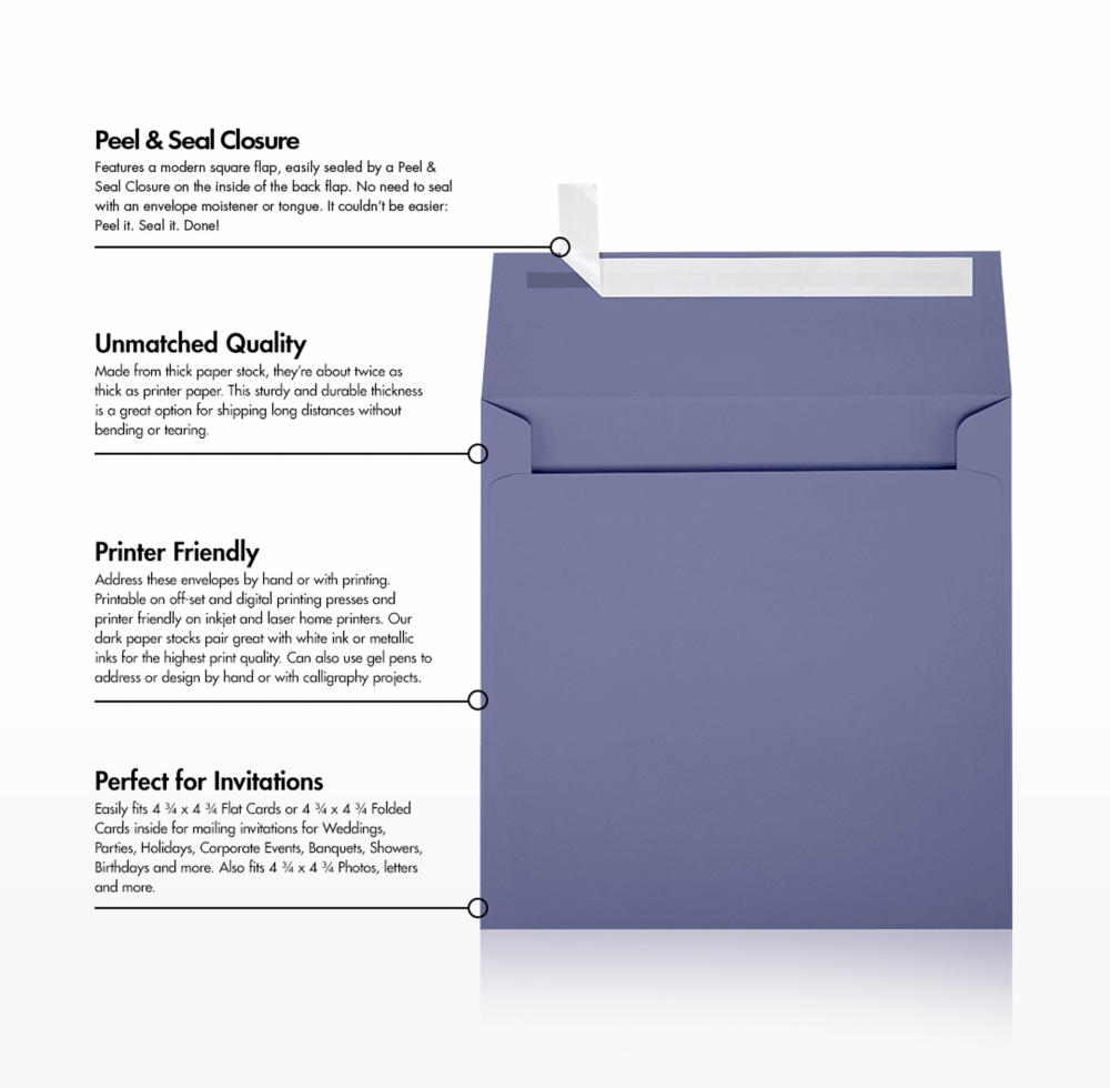Wisteria Purple 32lb 5 x 5 Square Envelopes with Peel & Seal
