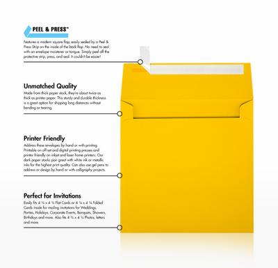 Sunflower Yellow 32lb 5 x 5 Square Envelopes with Peel & Seal