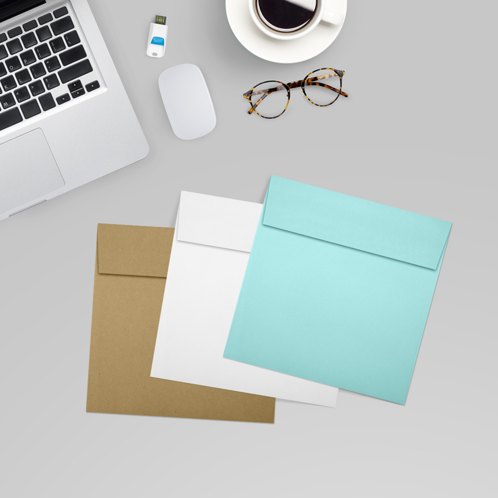 Seafoam Aqua Blue 32lb 5 1/2 x 5 1/2 Square Envelopes with Peel & Seal