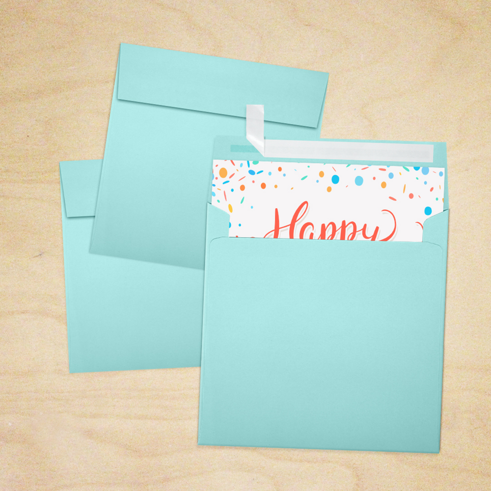 Seafoam Aqua Blue 32lb 5 1/2 x 5 1/2 Square Envelopes with Peel & Seal