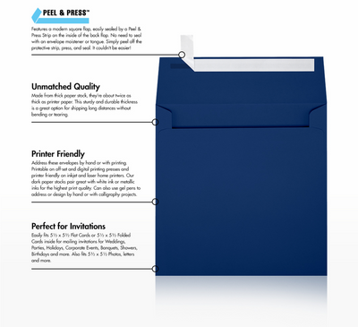 Navy Blue 32lb 5 3/4 x 5 3/4 Square Envelopes with Peel & Seal