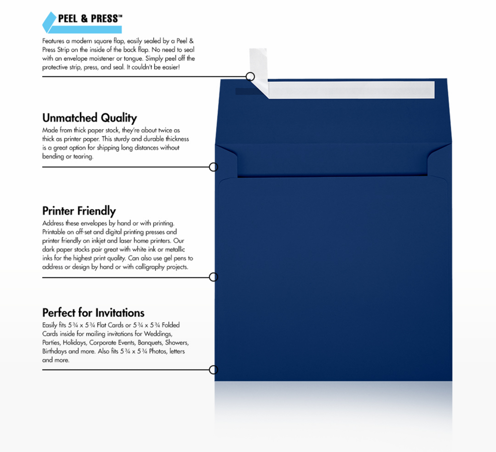 Navy Blue 32lb 6 x 6 Square Envelopes with Peel & Seal