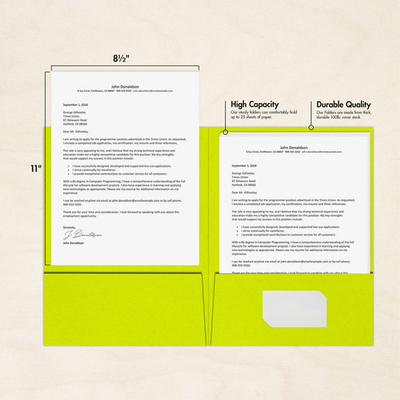 Wasabi Lime Green 9 x 12 Matte Folders