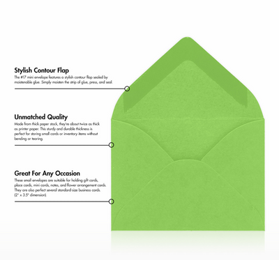 Lime Green 32lb #17 Mini Envelopes (2 11/16 x 3 11/16)
