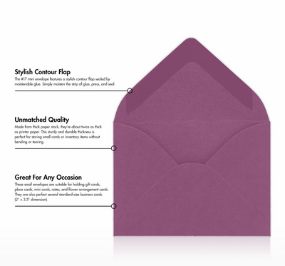 Vintage Plum Purple 32lb #17 Mini Envelopes (2 11/16 x 3 11/16)