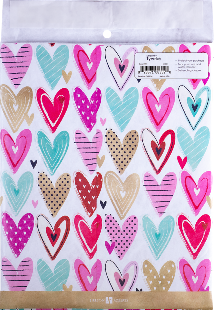 Hearts Medium 80lb 9 x 12 Bubble Mailer with Peel & Seal