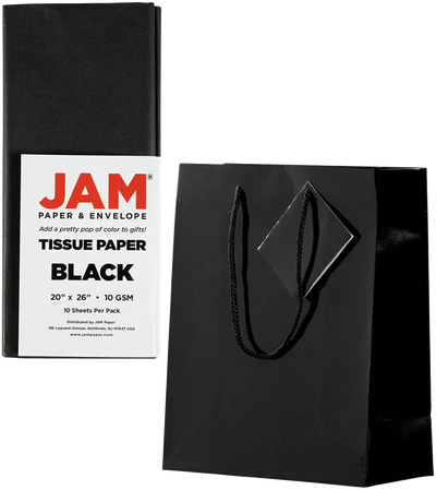 Black Medium Glossy Gift Bags (8 x 10 x 4) (3 Pack) with Tissue Paper (10 Pack)