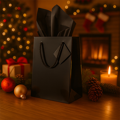 Black Medium Glossy Gift Bags (8 x 10 x 4) (3 Pack) with Tissue Paper (10 Pack)