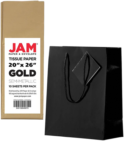Black/Gold Medium Glossy Gift Bags (8 x 10 x 4) (3 Pack) with Tissue Paper (10 Pack)