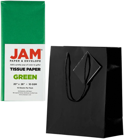 Black/Green Medium Glossy Gift Bags (8 x 10 x 4) (3 Pack) with Tissue Paper (10 Pack)