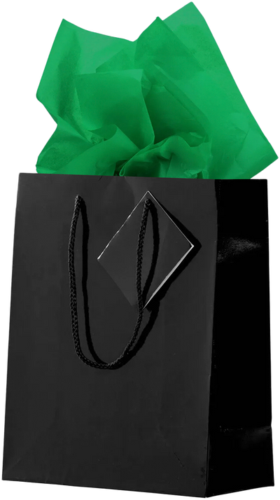 Black/Green Medium Glossy Gift Bags (8 x 10 x 4) (3 Pack) with Tissue Paper (10 Pack)