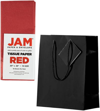 Black/Red Medium Glossy Gift Bags (8 x 10 x 4) (3 Pack) with Tissue Paper (10 Pack)
