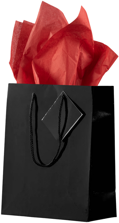 Black/Red Medium Glossy Gift Bags (8 x 10 x 4) (3 Pack) with Tissue Paper (10 Pack)