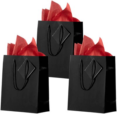 Black/Red Medium Glossy Gift Bags (8 x 10 x 4) (3 Pack) with Tissue Paper (10 Pack)