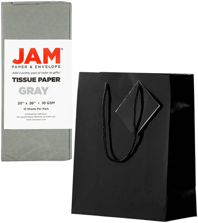 Black/Gray Medium Glossy Gift Bags (8 x 10 x 4) (3 Pack) with Tissue Paper (10 Pack)