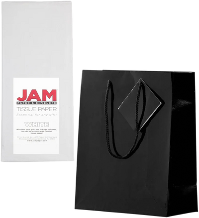 Black/White Medium Glossy Gift Bags (8 x 10 x 4) (3 Pack) with Tissue Paper (10 Pack)