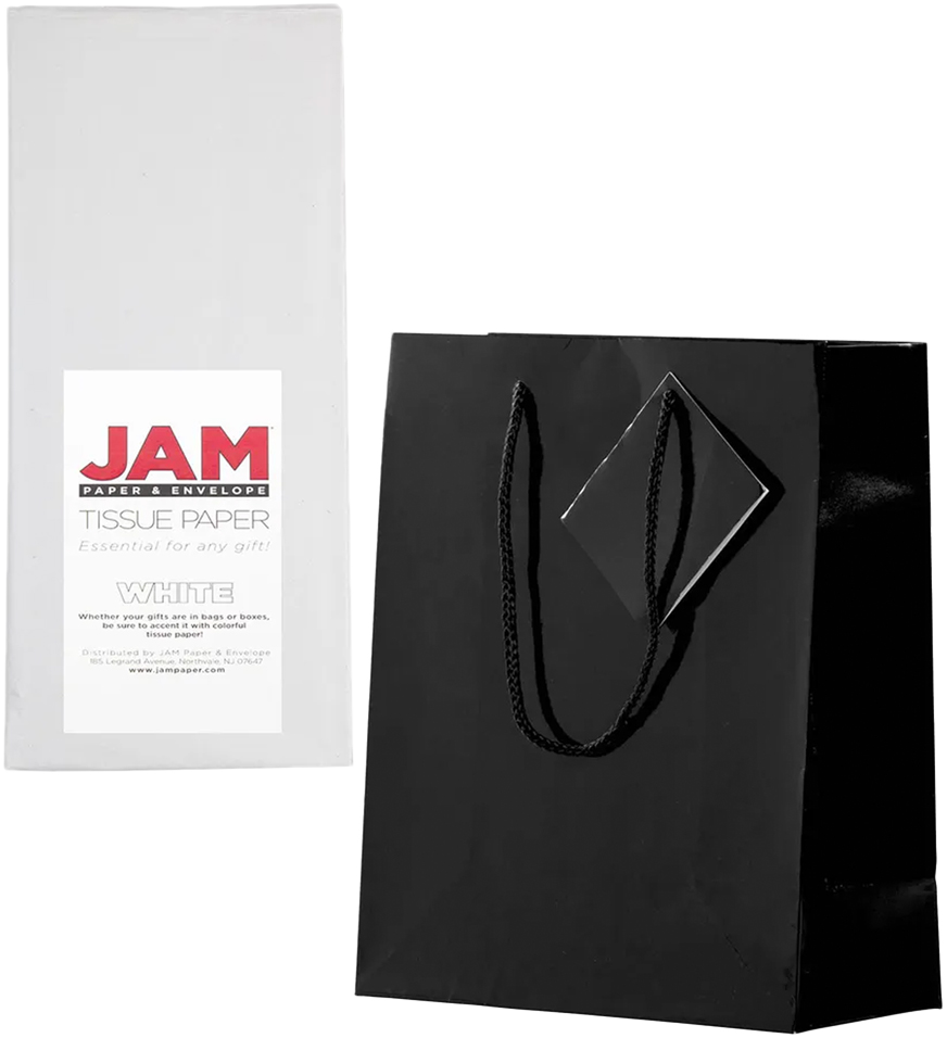 Black/White Medium Glossy Gift Bags (8 x 10 x 4) (3 Pack) with Tissue Paper (10 Pack)