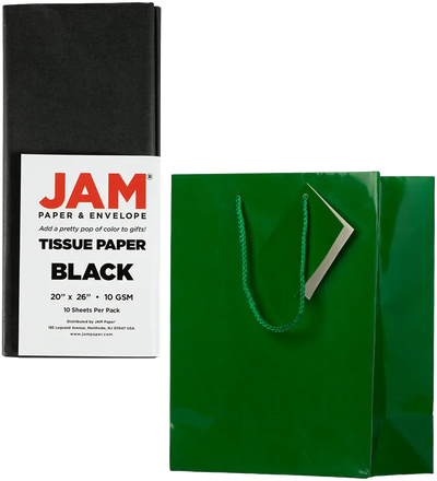 Green/Black Medium Glossy Gift Bags (8 x 10 x 4) (3 Pack) with Tissue Paper (10 Pack)