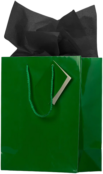 Green/Black Medium Glossy Gift Bags (8 x 10 x 4) (3 Pack) with Tissue Paper (10 Pack)