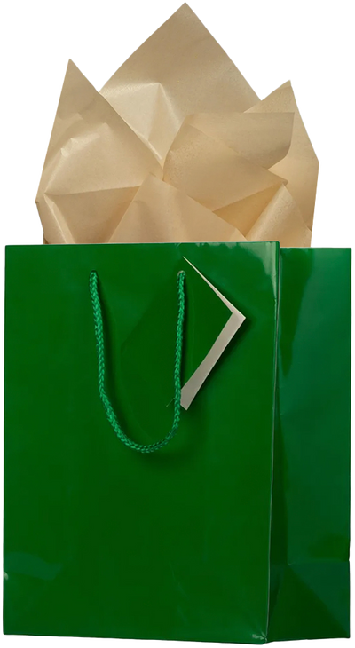 Green/Gold Medium Glossy Gift Bags (8 x 10 x 4) (3 Pack) with Tissue Paper (10 Pack)