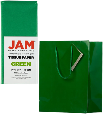 Green Medium Glossy Gift Bags (8 x 10 x 4) (3 Pack) with Tissue Paper (10 Pack)