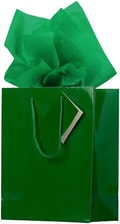 Green Medium Glossy Gift Bags (8 x 10 x 4) (3 Pack) with Tissue Paper (10 Pack)