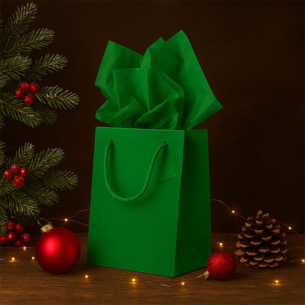 Green Medium Glossy Gift Bags (8 x 10 x 4) (3 Pack) with Tissue Paper (10 Pack)