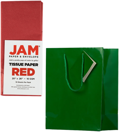 Green/Red Medium Glossy Gift Bags (8 x 10 x 4) (3 Pack) with Tissue Paper (10 Pack)