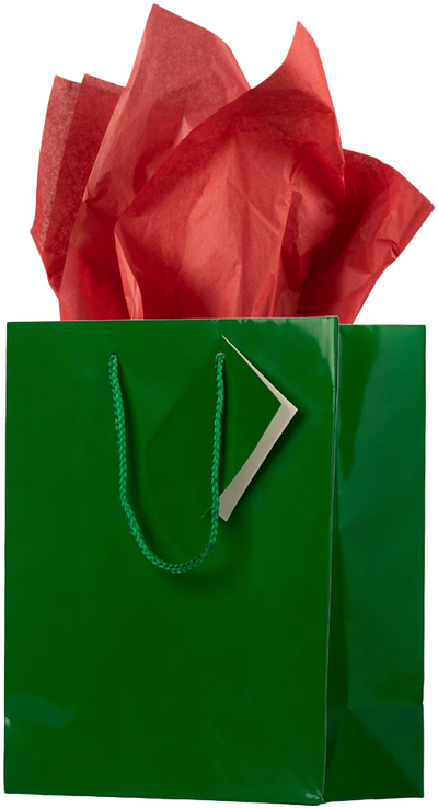 Green/Red Medium Glossy Gift Bags (8 x 10 x 4) (3 Pack) with Tissue Paper (10 Pack)