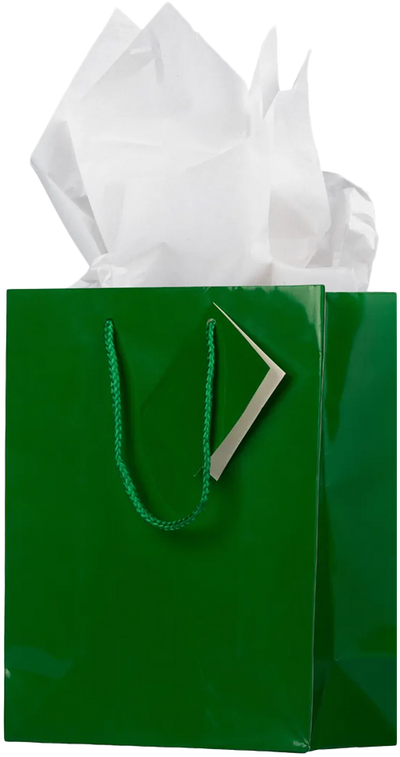 Green/White Medium Glossy Gift Bags (8 x 10 x 4) (3 Pack) with Tissue Paper (10 Pack)