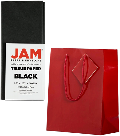 Red/Black Medium Glossy Gift Bags (8 x 10 x 4) (3 Pack) with Tissue Paper (10 Pack)