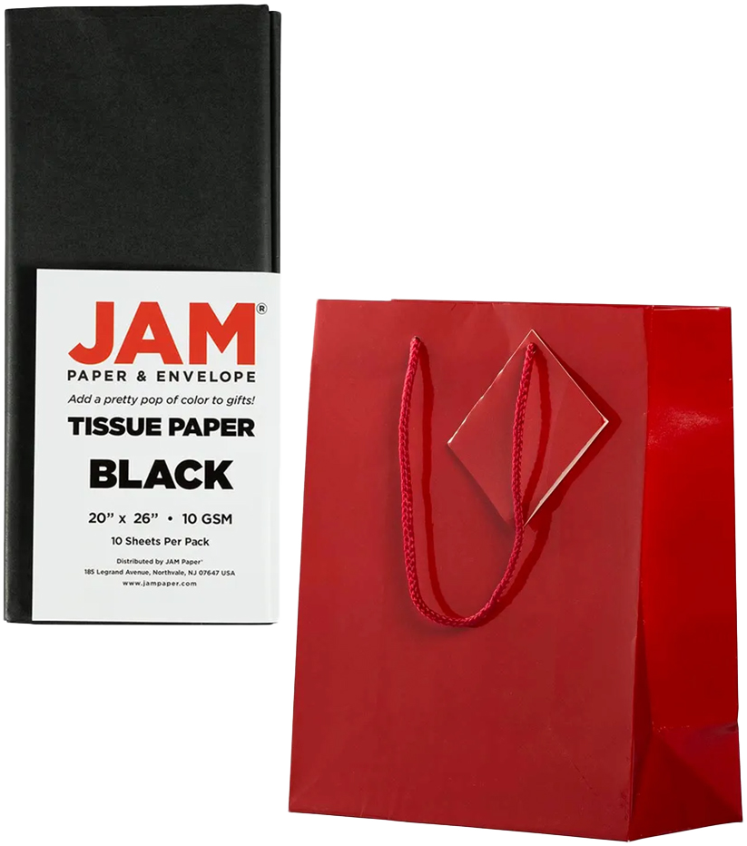 Red/Black Medium Glossy Gift Bags (8 x 10 x 4) (3 Pack) with Tissue Paper (10 Pack)