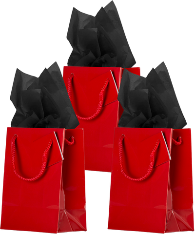 Red/Black Medium Glossy Gift Bags (8 x 10 x 4) (3 Pack) with Tissue Paper (10 Pack)