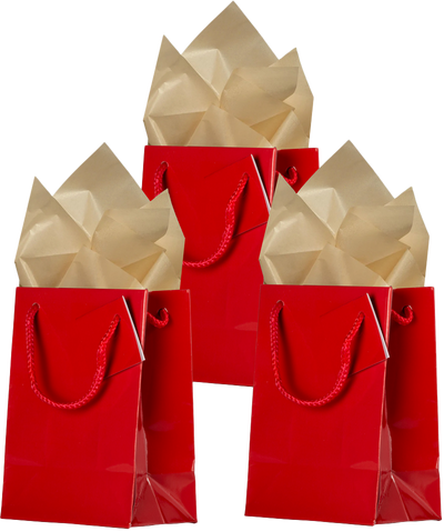Red/Gold Medium Glossy Gift Bags (8 x 10 x 4) (3 Pack) with Tissue Paper (10 Pack)