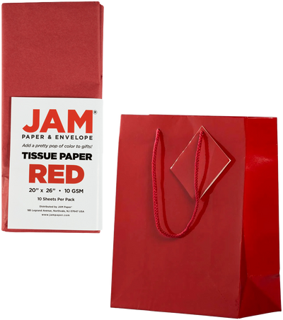 Red Medium Glossy Gift Bags (8 x 10 x 4) (3 Pack) with Tissue Paper (10 Pack)
