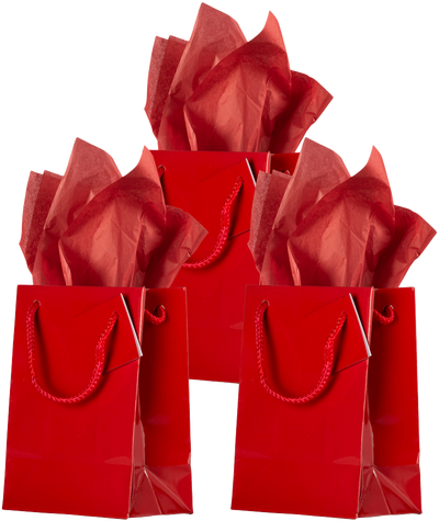 Red Medium Glossy Gift Bags (8 x 10 x 4) (3 Pack) with Tissue Paper (10 Pack)