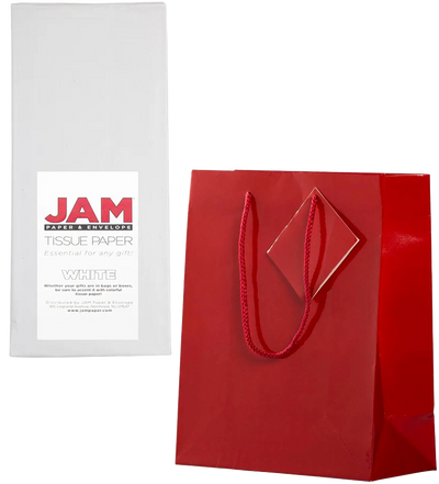 Red/White Medium Glossy Gift Bags (8 x 10 x 4) (3 Pack) with Tissue Paper (10 Pack)