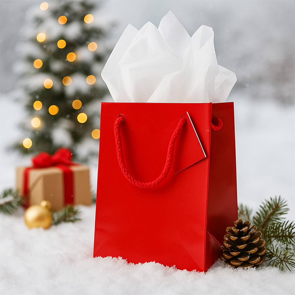 Red/White Medium Glossy Gift Bags (8 x 10 x 4) (3 Pack) with Tissue Paper (10 Pack)