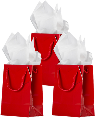 Red/White Medium Glossy Gift Bags (8 x 10 x 4) (3 Pack) with Tissue Paper (10 Pack)