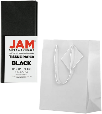 White/Black Medium Glossy Gift Bags (8 x 10 x 4) (3 Pack) with Tissue Paper (10 Pack)