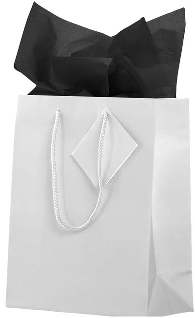 White/Black Medium Glossy Gift Bags (8 x 10 x 4) (3 Pack) with Tissue Paper (10 Pack)