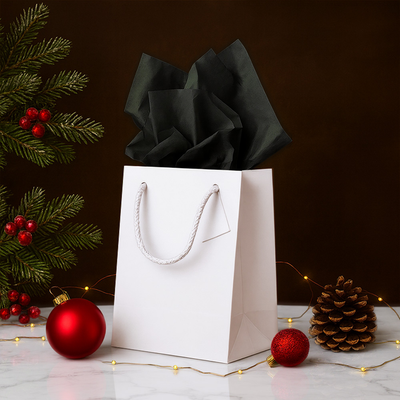White/Black Medium Glossy Gift Bags (8 x 10 x 4) (3 Pack) with Tissue Paper (10 Pack)