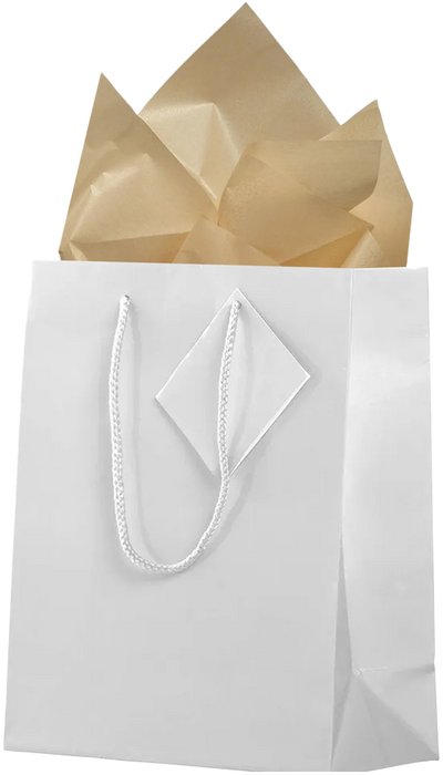 White/Gold Medium Glossy Gift Bags (8 x 10 x 4) (3 Pack) with Tissue Paper (10 Pack)