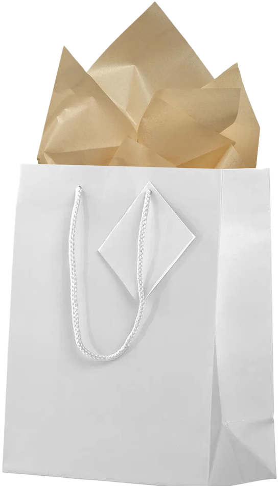 White/Gold Medium Glossy Gift Bags (8 x 10 x 4) (3 Pack) with Tissue Paper (10 Pack)