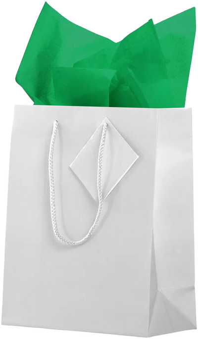White/Green Medium Glossy Gift Bags (8 x 10 x 4) (3 Pack) with Tissue Paper (10 Pack)