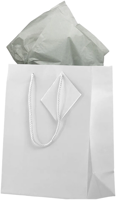 White/Gray Medium Glossy Gift Bags (8 x 10 x 4) (3 Pack) with Tissue Paper (10 Pack)