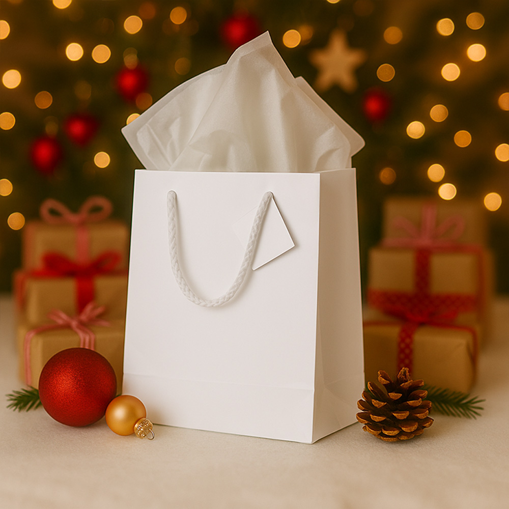 White/Gray Medium Glossy Gift Bags (8 x 10 x 4) (3 Pack) with Tissue Paper (10 Pack)